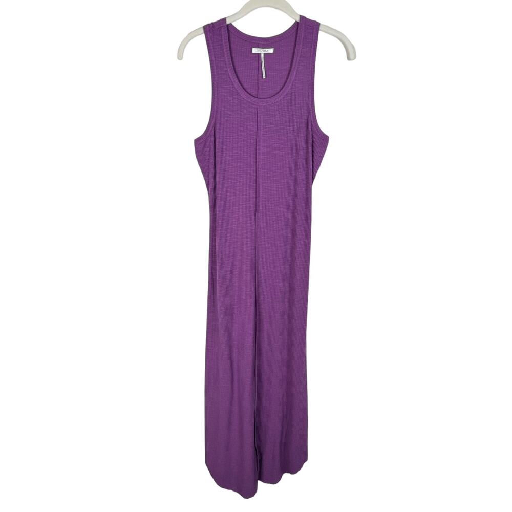 STITCHDROP Sleeveless Frayed Front Midi Tank Dress Purple Size Small Sundress
